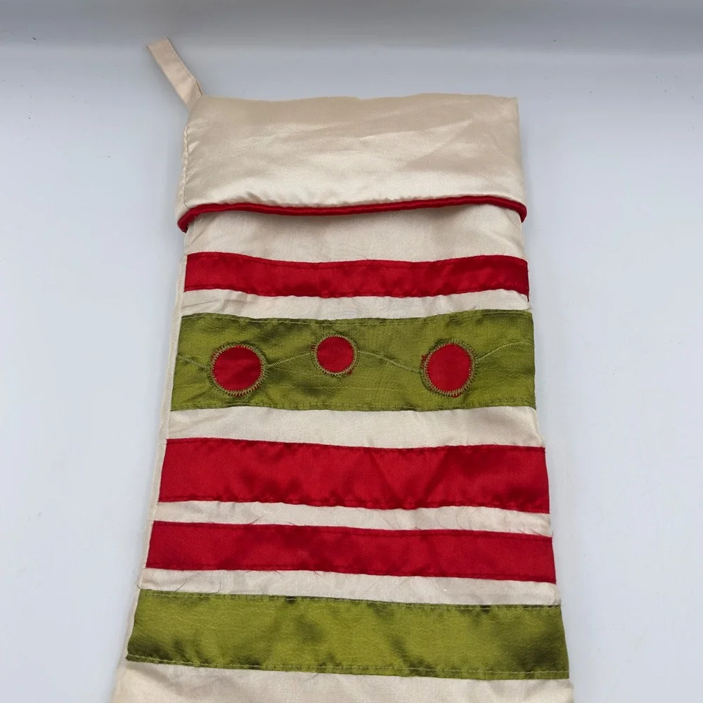 Imperial Home Fashion Christmas Stocking Red Green Striped cream Satin‎
